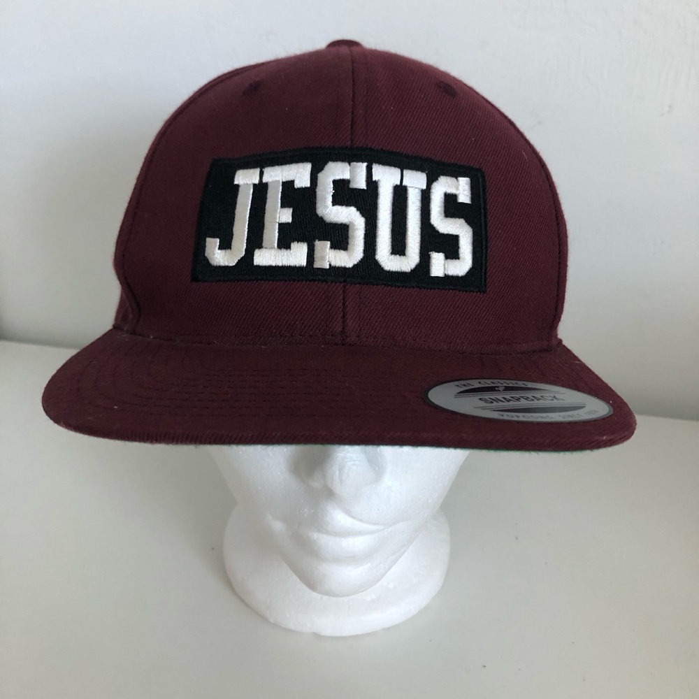 The Classics Jesus Embroidered Burgundy SnapBack Hat